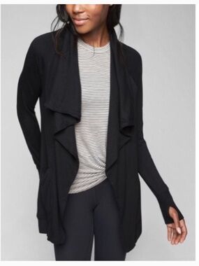 Athleta Studio Wrap Open Cardigan Sweater Black Size Small